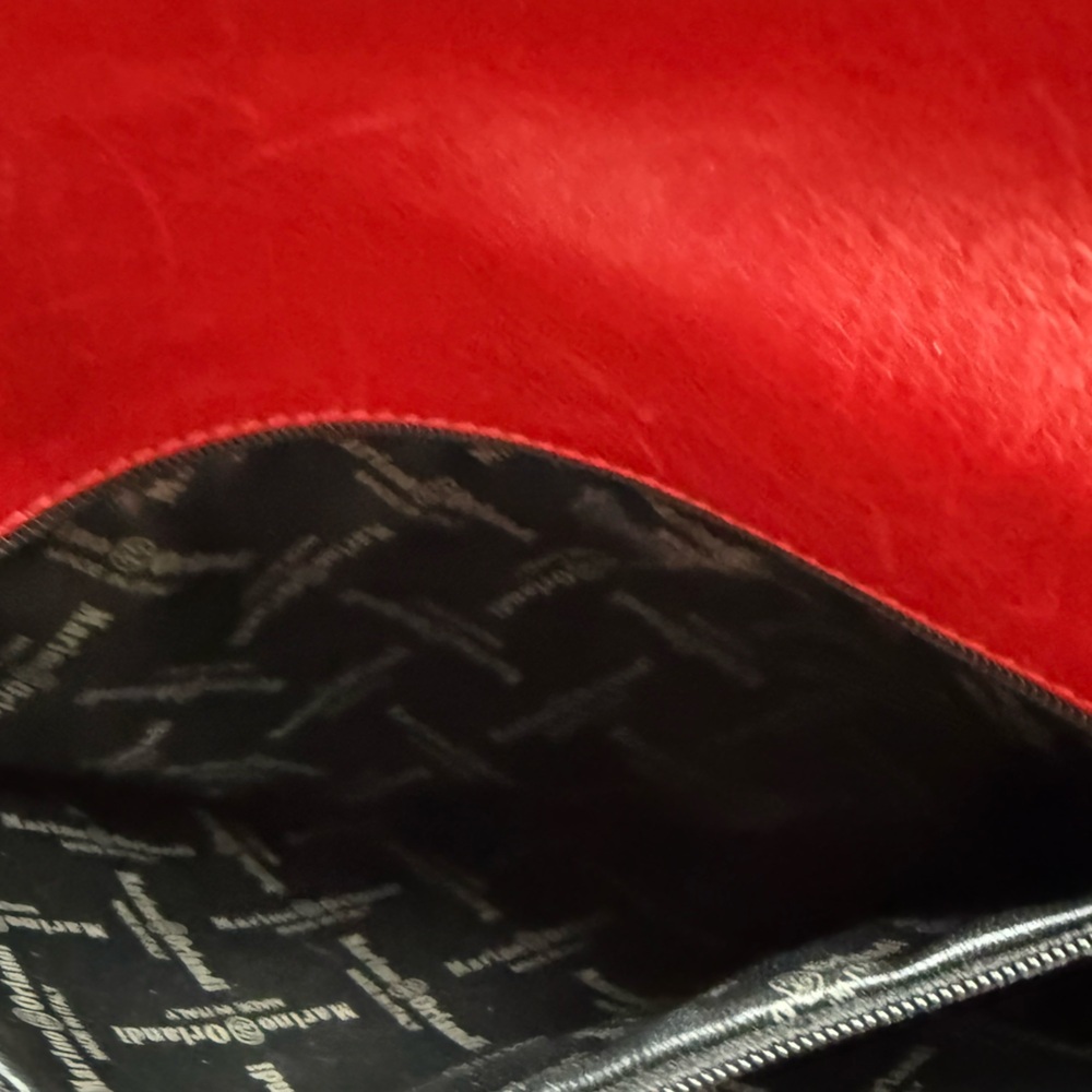 vtg Marino Orlandi Red Leather Medium Shoulder Bag Gold Hardware Y2K - Picture 5 of 9